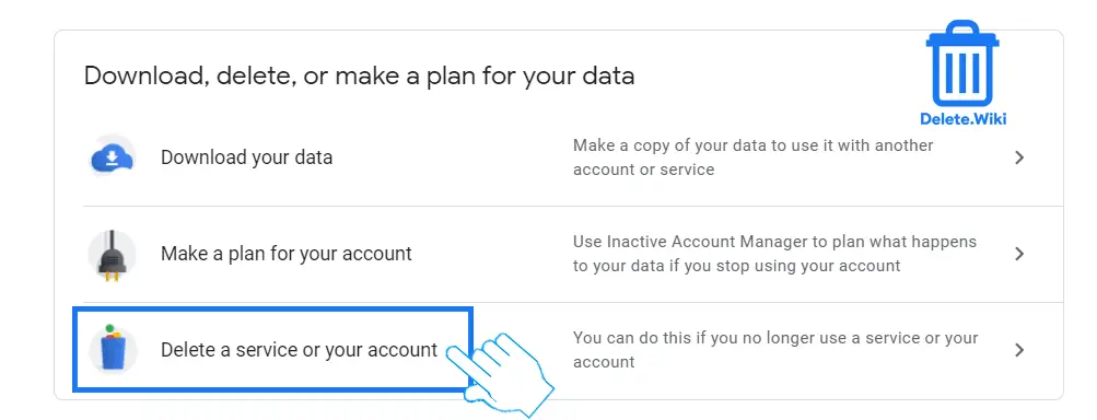 Click Delete a service or your account