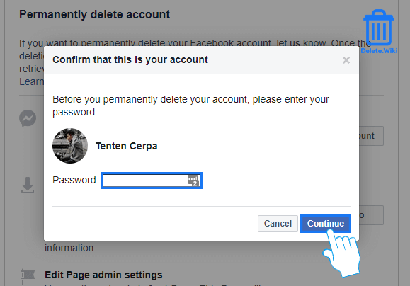 Enter password and continue