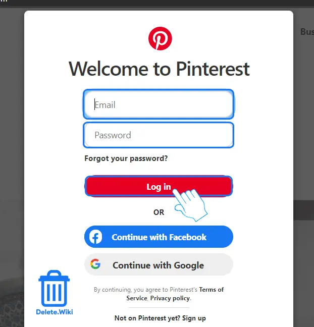 Log in to Pinterest