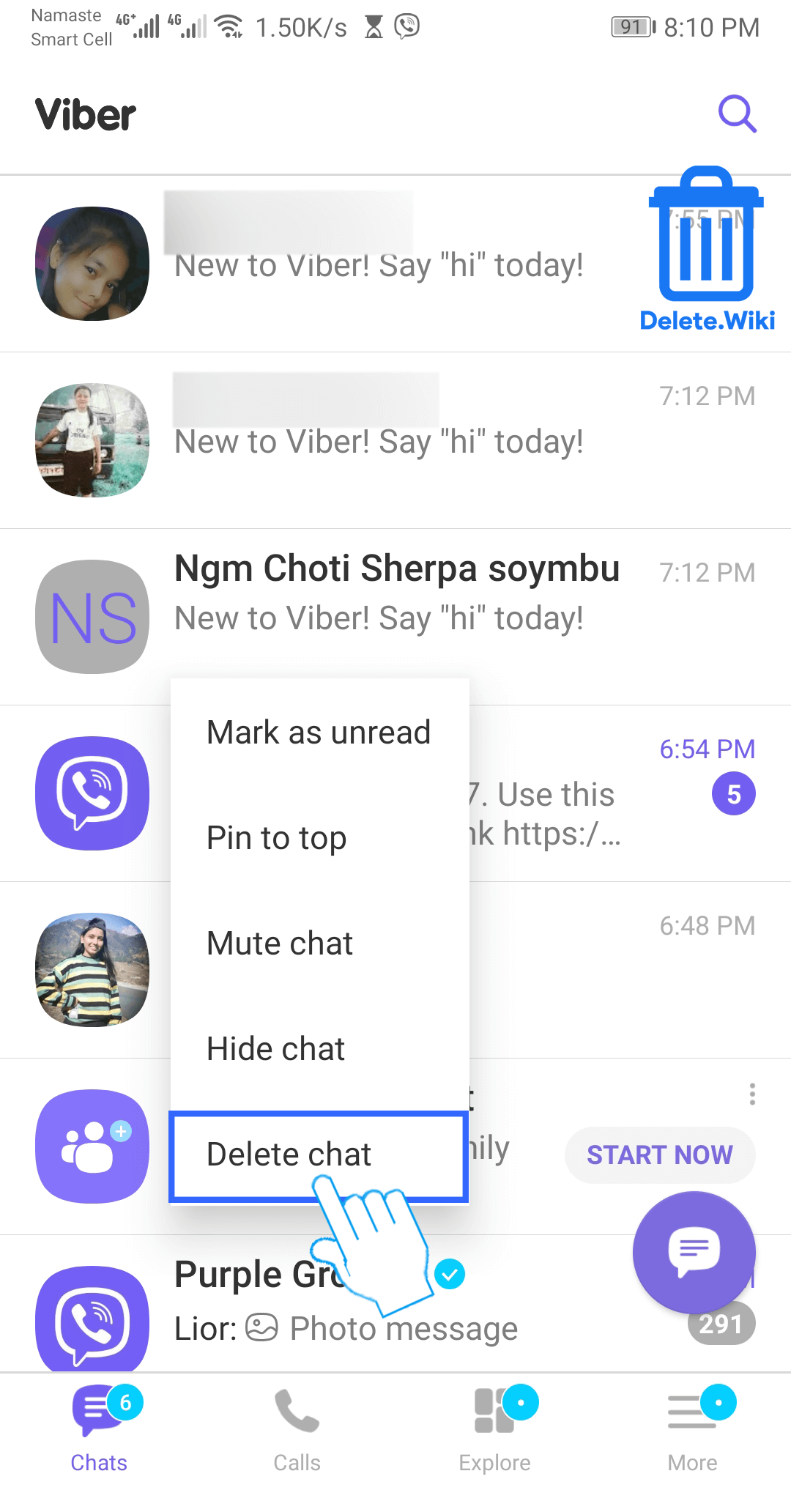 how to delete a viber message