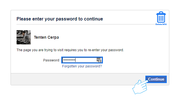 Enter password and click Continue