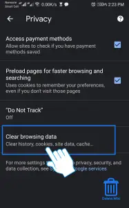 Tap Clear browsing data