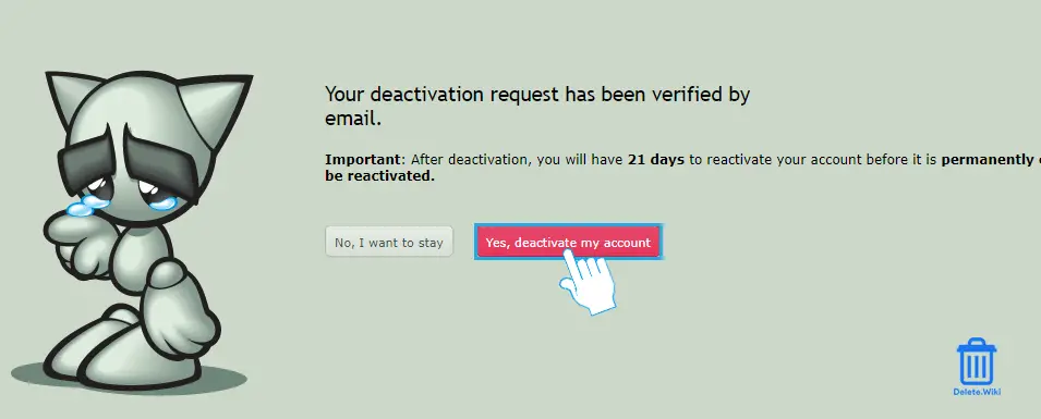 Confirm account deactivation