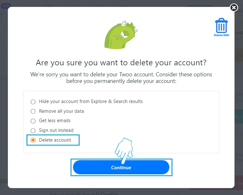 Select Delete Account