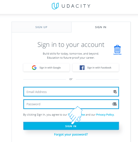 Sign in to Udacity