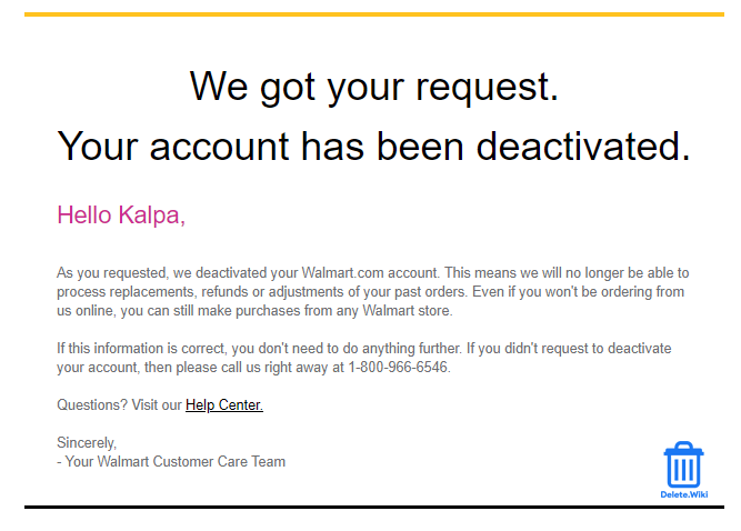 Walmart Account Deleted