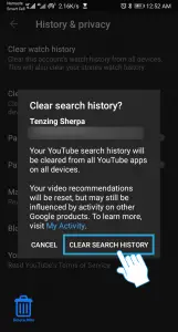 Confirm to CLEAR SEARCH HISTORY