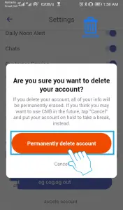 Tap on Permanently delete account