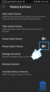 Toggle on Pause search history