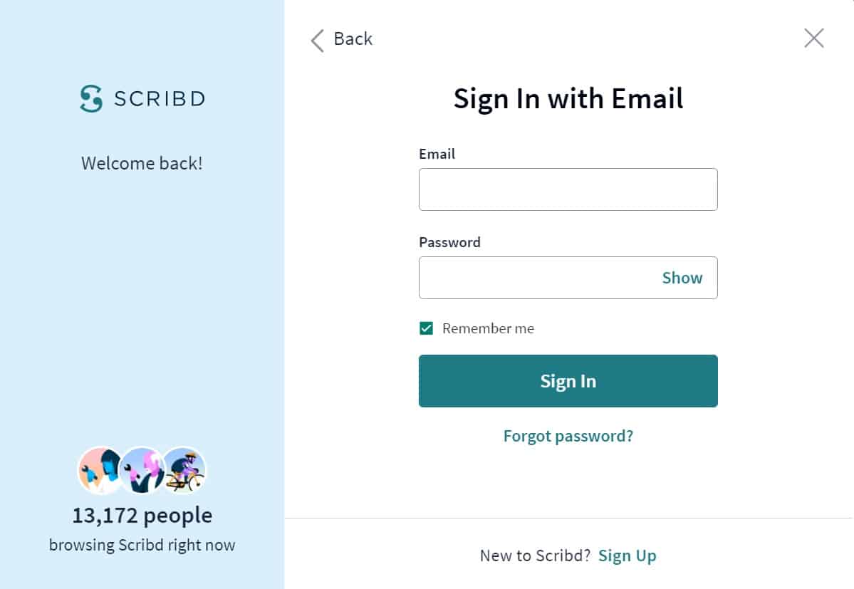sign in to delete the Scribd account