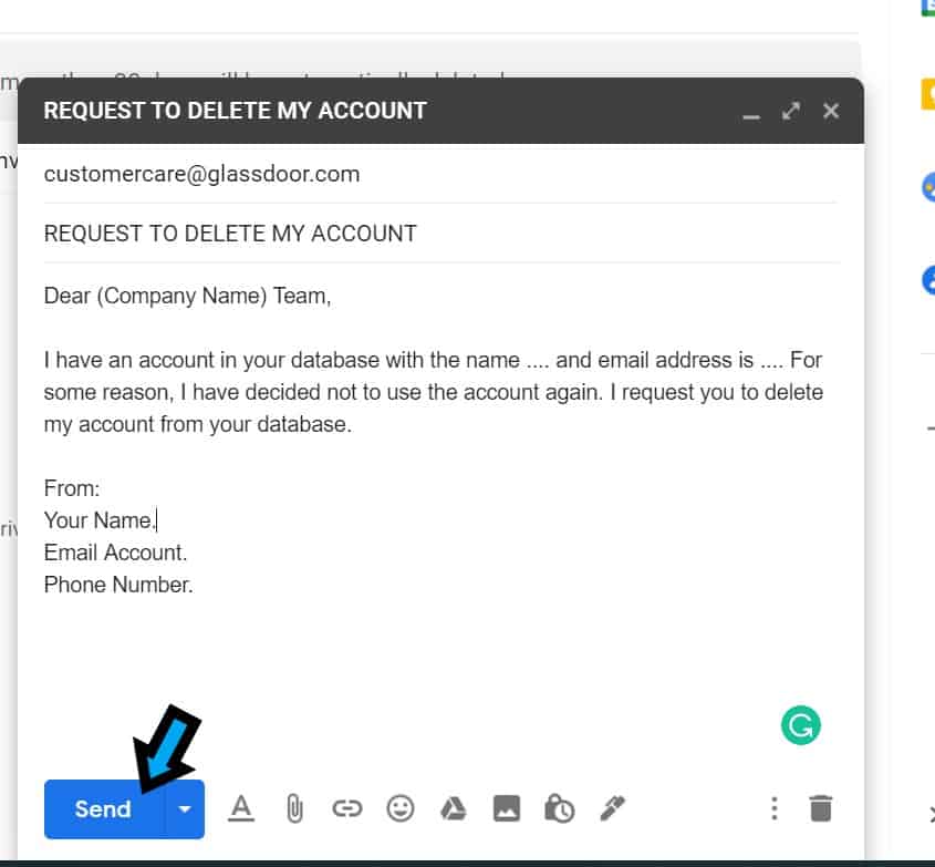 email to delete your Glassdoor account