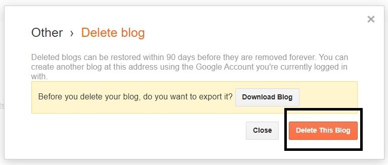 click on delete blog on blogspot