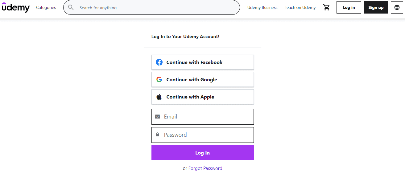 log in-delete the udemy account