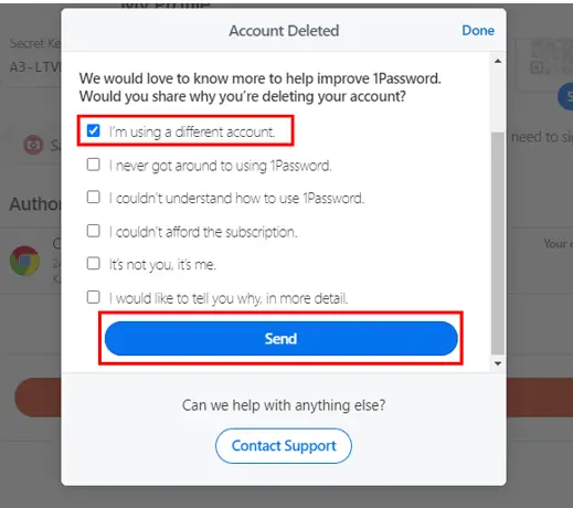 reason to delete 1Password account