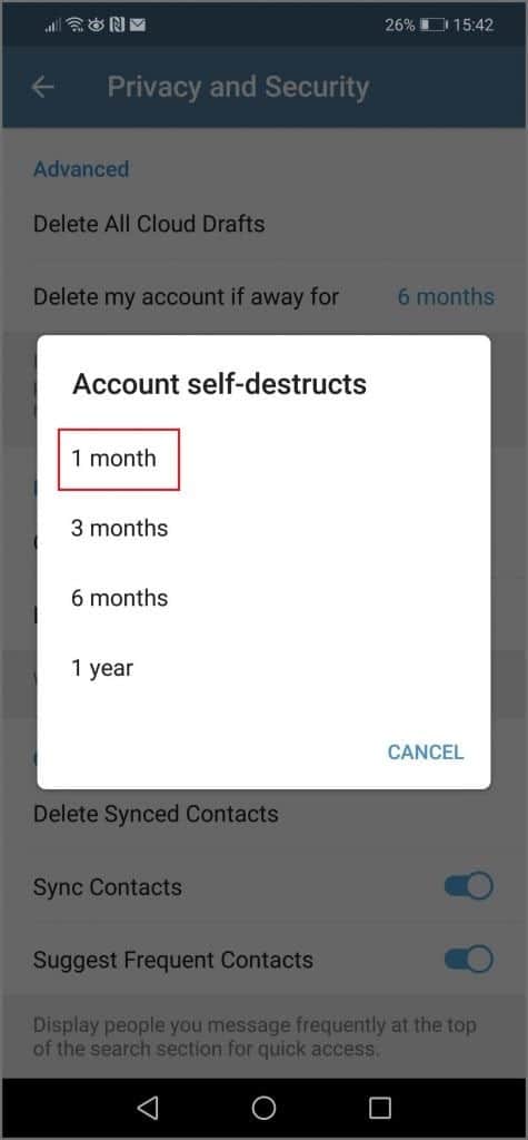 self-destruct to delete everythin on telegram