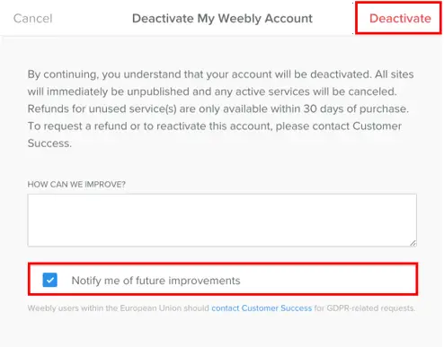 confirm weebly deactivation