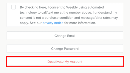 deactivate the weebly account